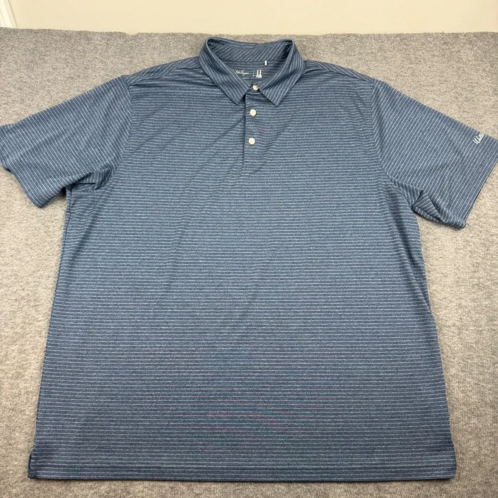 Walter Hagen Polo Shirt Mens XXL Blue Striped Short‎ Sleeve 11 Majors Golf Top